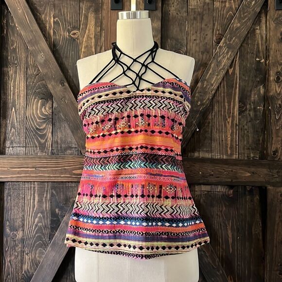 Island Escape Women's High Neck Lattice-Front Tankini Top Sz-12 - Picture 3 of 10